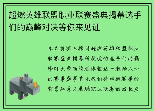 超燃英雄联盟职业联赛盛典揭幕选手们的巅峰对决等你来见证