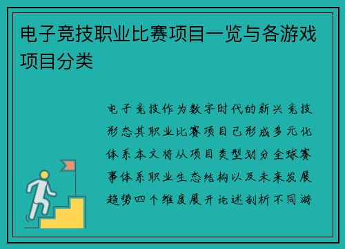 电子竞技职业比赛项目一览与各游戏项目分类
