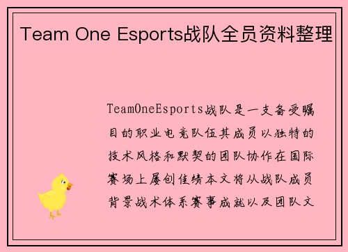 Team One Esports战队全员资料整理